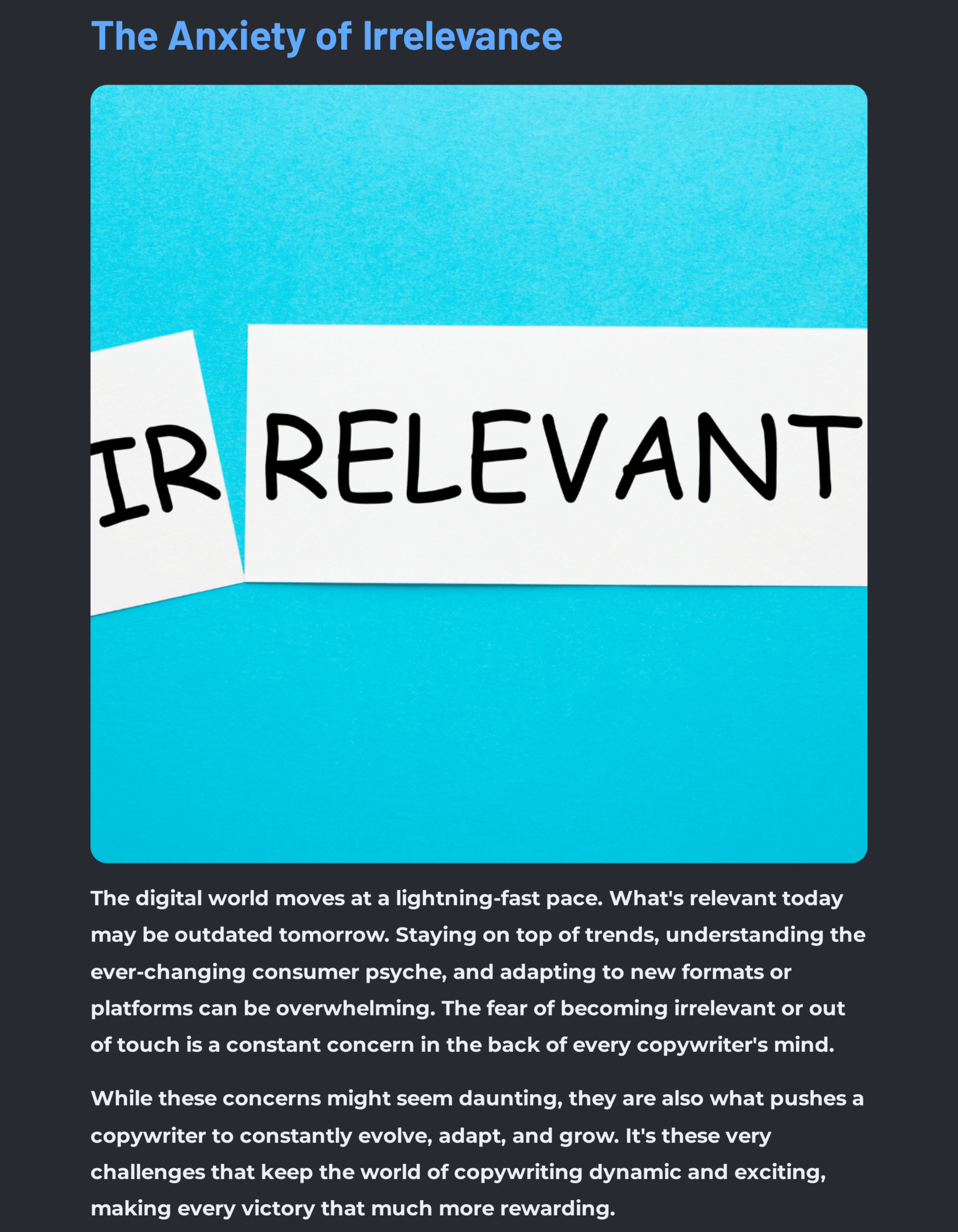 representing a copywriter's anxiety the face of rapidly evolving AI technologies