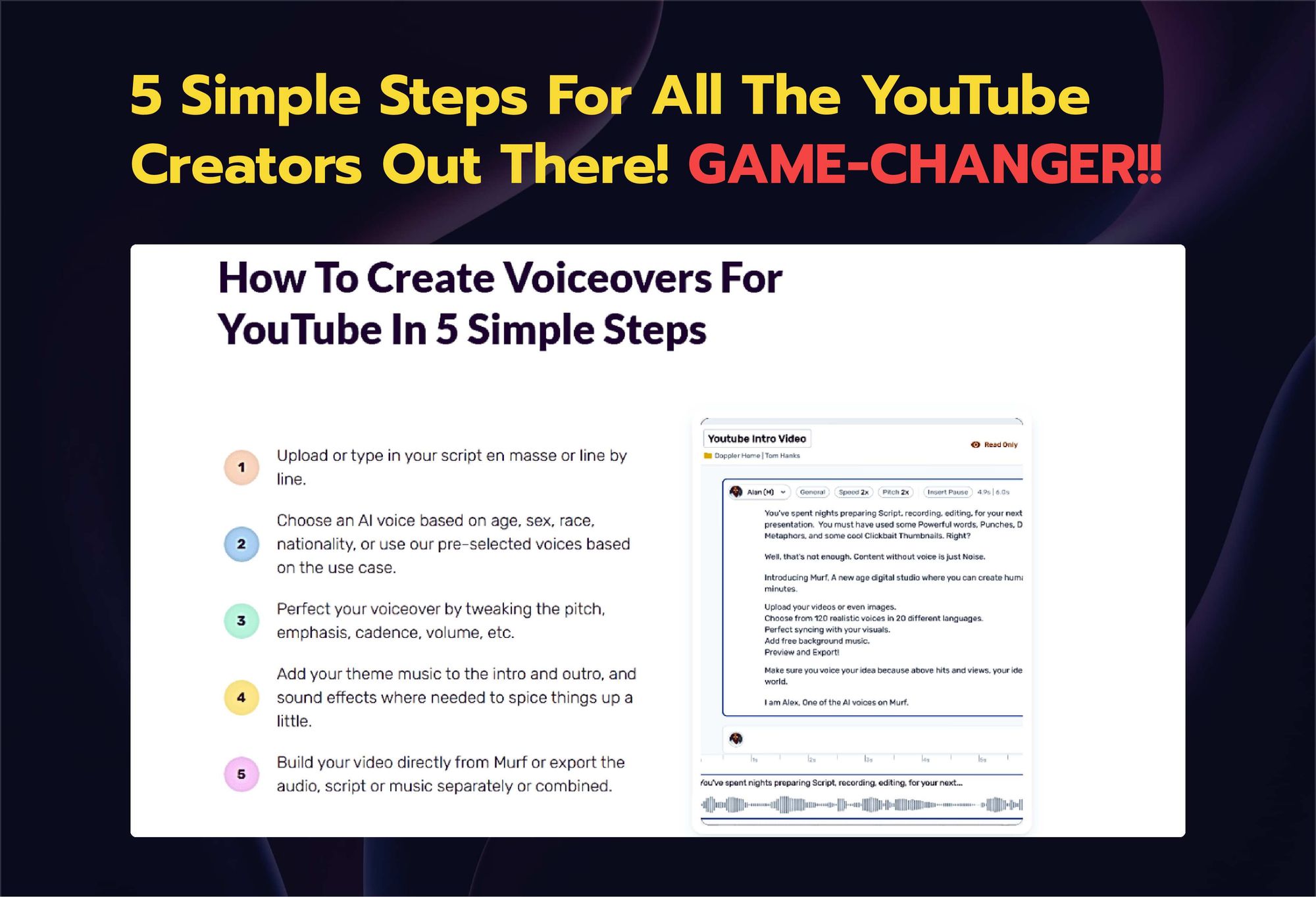 Five-steps-showcasing-Murf AI-as- a- game--changer -for- YouTube-creators
