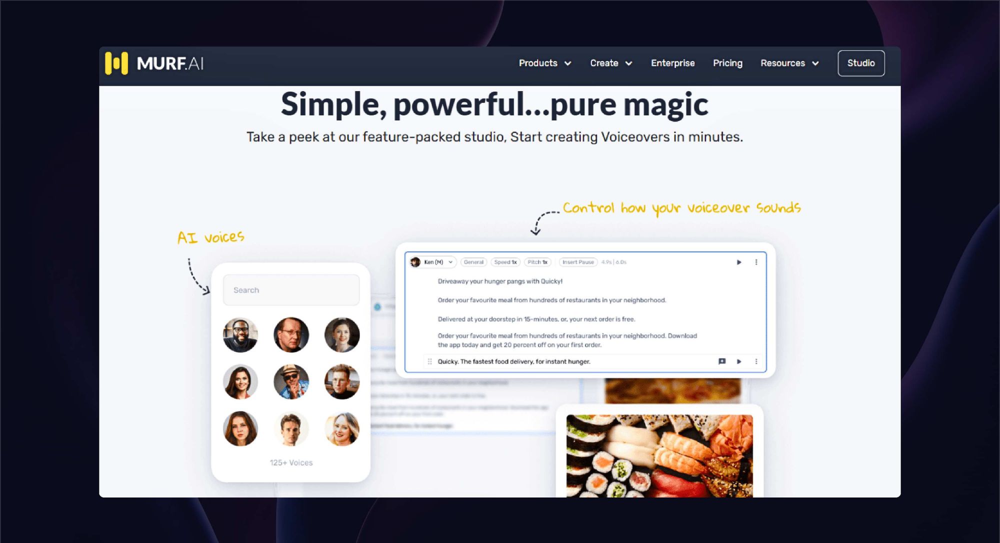 Murf AI's studio illustrating quick voiceover production capabilities in minutes